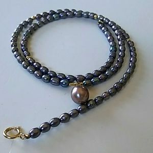 14k gold grey pearl necklace